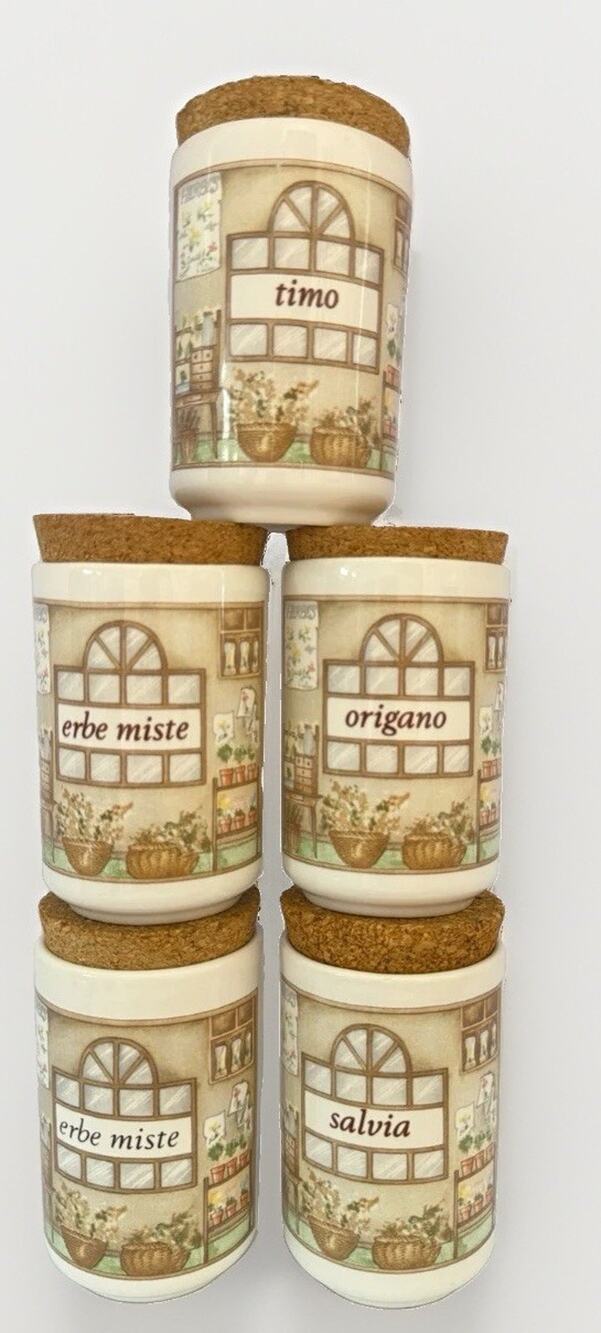 Vintage Cottage Core Italian Set Of 5 Scuola Italiana Ceramiche Spice Jars